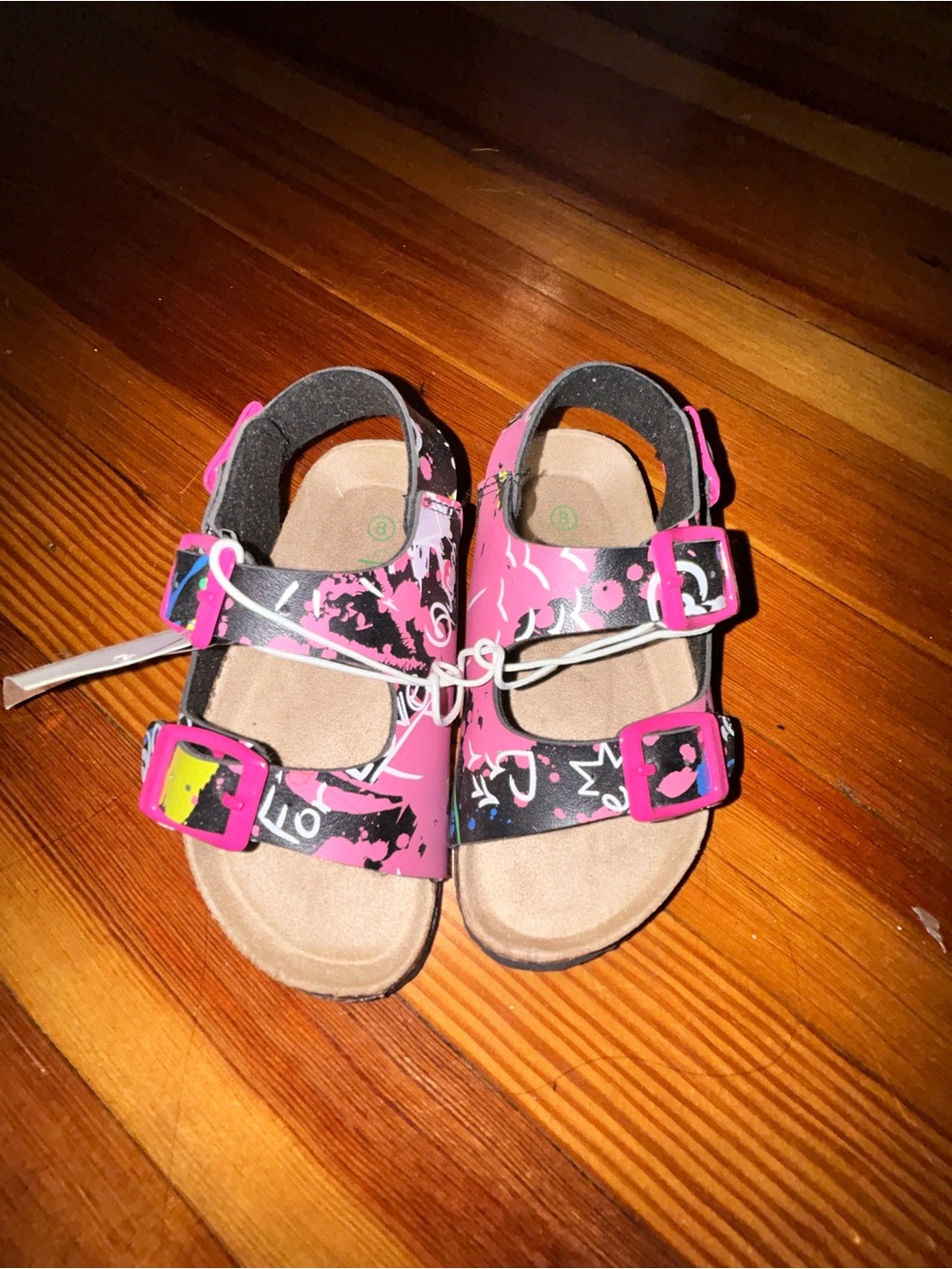 Kids Pink Graphic Double-Buckle Sandals